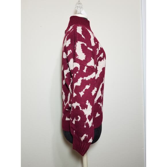 New Directions Sweater Puff Sleeve Mock Neck NWT Women Size Medium Burgundy - Picture 5 of 11